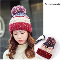 Зимние Модные вязаные шапочки в горошек с помпонами, женские шапки для женщин, женские шапочки для девочек, шапочки Skullies, шапочки, Femme Snapback, теплая шапка