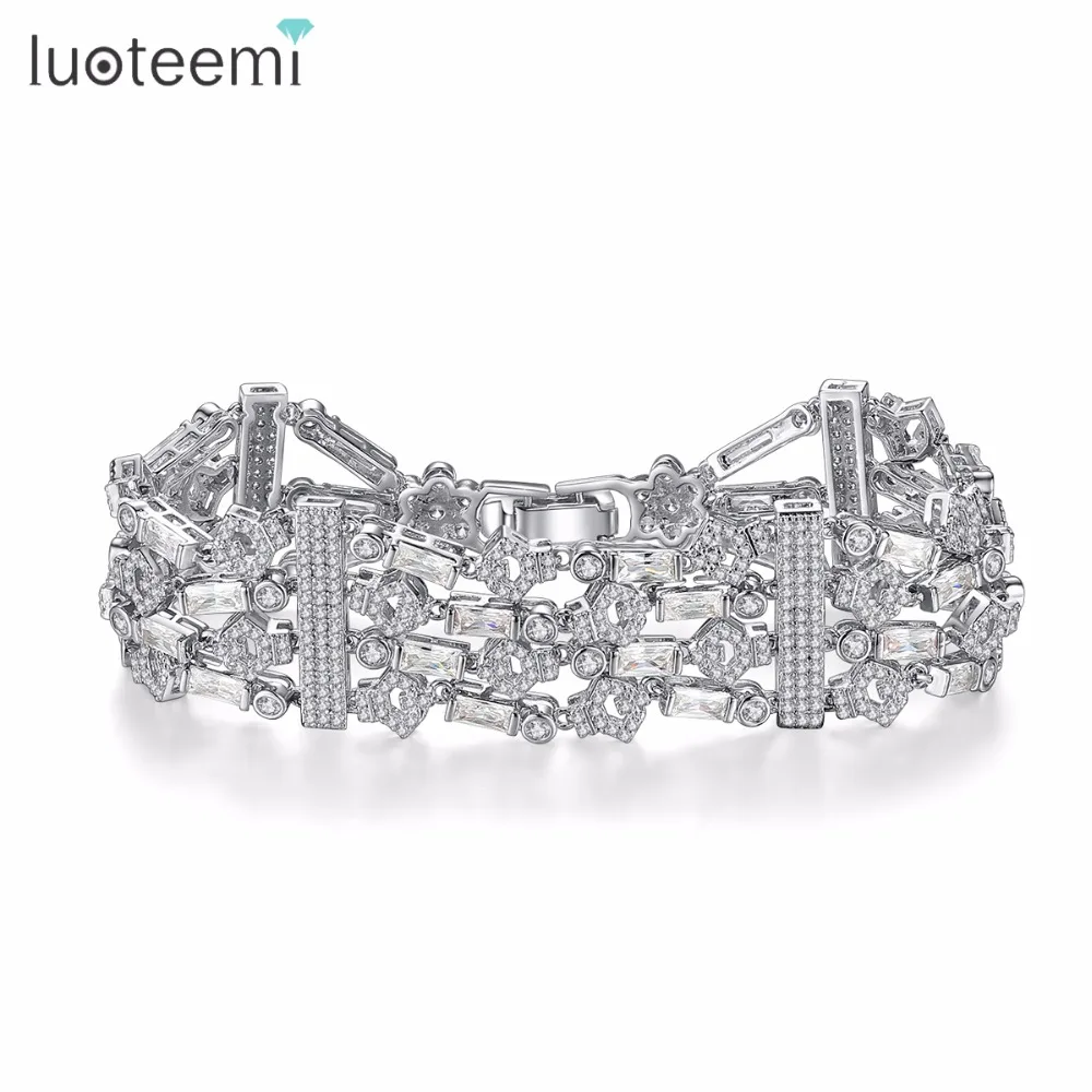 Брендовые браслеты LUOTEEMI из звеньев цепи для женщин Изысканный Модный Роскошный CZ