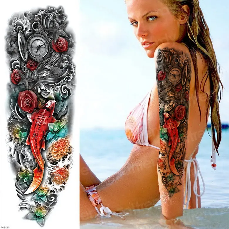 men temporary tattoo full arm sleeve temporary lion tattoos large king tattoo long sleeve sexy fake tatoo boys waterproof black