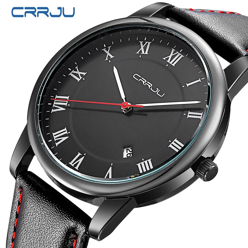 

CRRJU Fashion Casual Mens Watches Leather Quartz Simple Business Watch Male Wristwatches Relogio Masculino