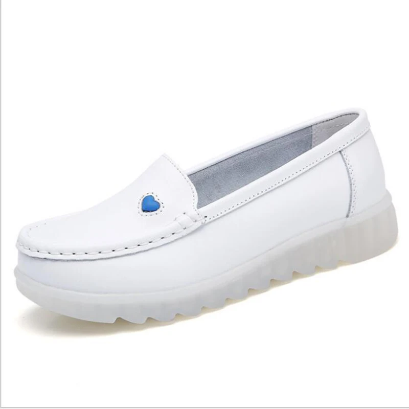 Nurse shoes white female flat bottom pregnant women casual waterproof non-slip peas shoes Genuine Leather work shoes sy94