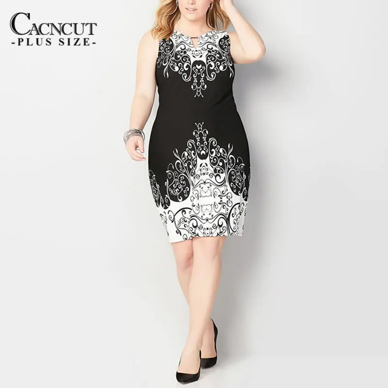 

CACNCUT 5XL Vintage Women's Dresses New 2019 Big Size Fashion Print Summer Dress Plus Size Casual Bodycon Dress Women Clothing