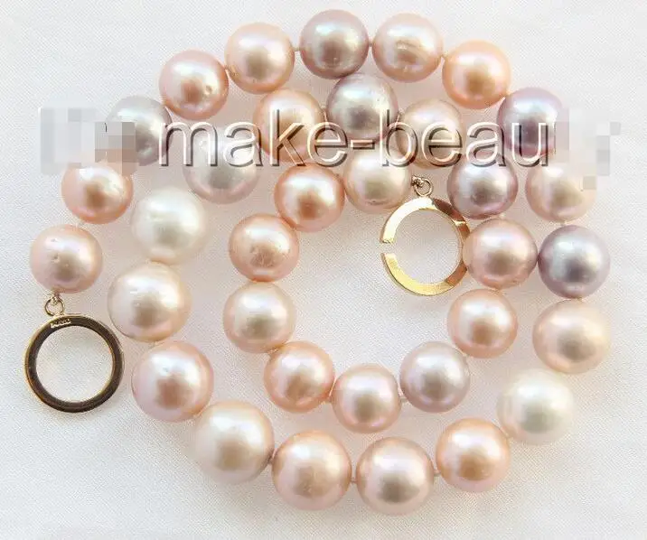 

Free shipping hot sale Women Bridal Wedding Jewelry >>stunning big 14mm round white pink purple freshwater pearl necklace h2249