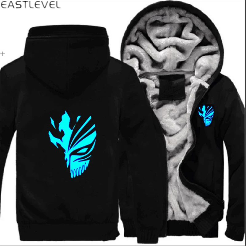 Dropshipping Japanese Anime Kurosaki ichigo Hoodie Hip Hop Sweatshirt Jacket Winter Luminous Fleece Thicken Hoodies Coat 