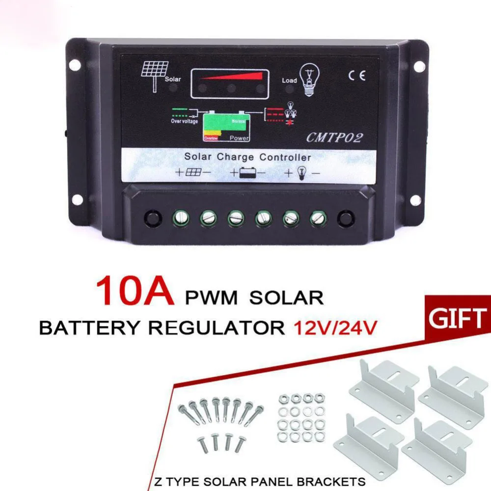 

1PCS 10A MPPT 12V/24V Solar Panel Charge Controller Battery Regulator Safe Protection Auto Switch + Z Shape Brackets Mount