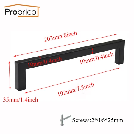 Probrico черные мебельные ручки 10 мм квадратный бар нержавеющая сталь кухонный шкаф дверная ручка ящика фурнитура для шкафа тянет