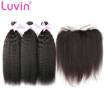 

Luvin Brazilian Human Hair Bundles With Lace Frontal Closure Pre-Plucked Bleached Total 4Pcs/Lot Remy Hair Product Shipping Free
