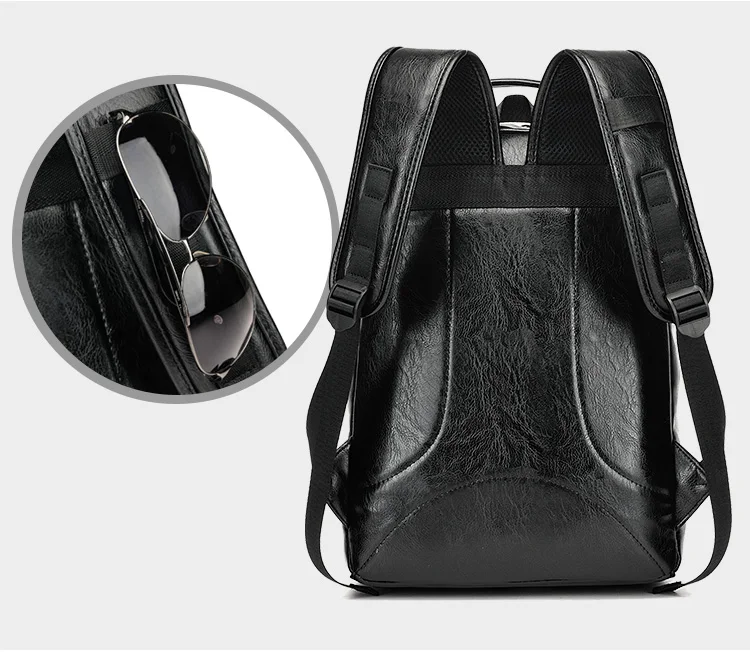 AHRI Men Business Casual Backpacks for School Travel Bag Black PU Leather Men's Fashion Shoulder Bags Vintage Boys Men Backpack 17