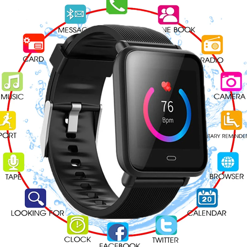 

Multi-Dial Q9 Smartwatch IP67 Waterproof Sports For Android IOS With Heart Rate Monitor Blood Pressure Functions Men Smart Watch