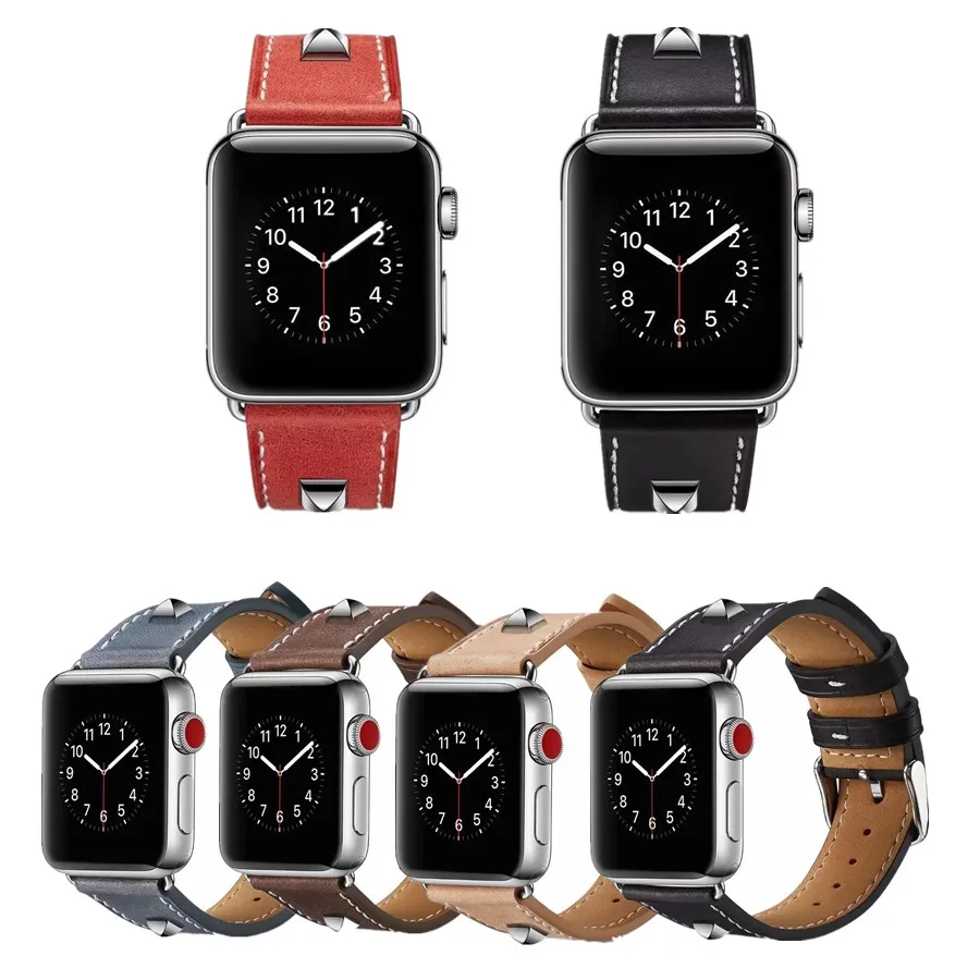

Vintage Rivet Leather Band for iWatch Series 1 2 3 4 Strap Fashion Luxury Buckle WatchBand for Apple watch Edition Accessories