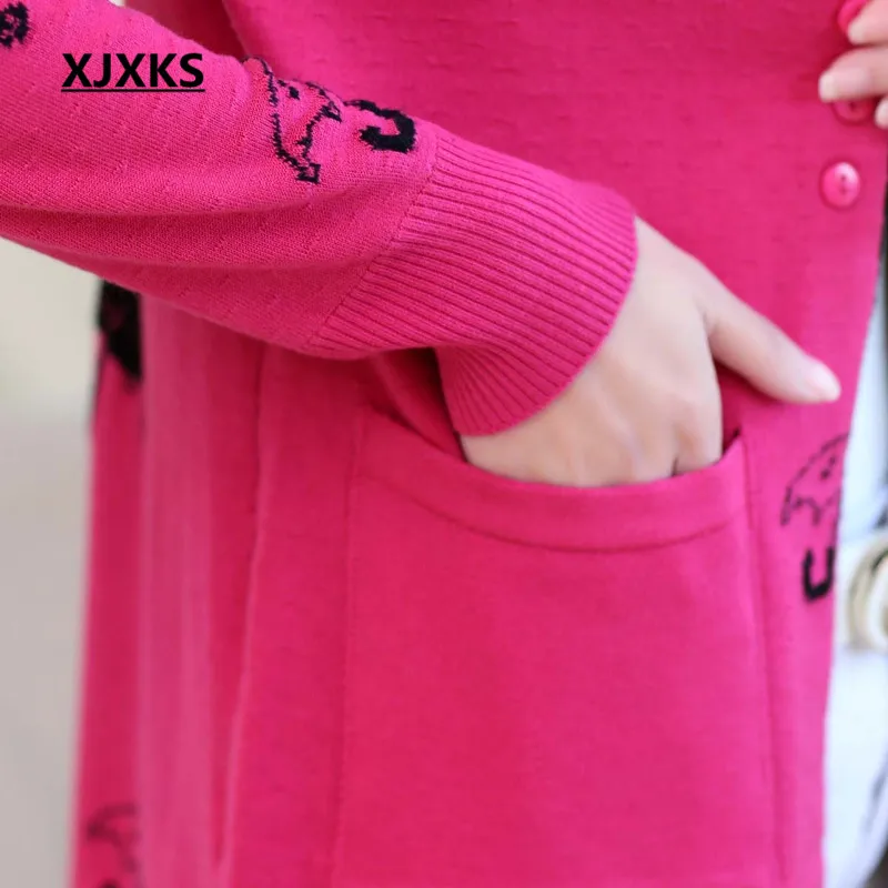 XJXKS женский кардиган, вязаный свитер, модные топы с длинным рукавом, женские длинные кардиганы, весенние и осенние милые свитера с зонтиком