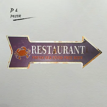 

DL-Crab restaurant fresh sea food free beer vintage irregular arrow metal sign restaurant wall decoration accessories