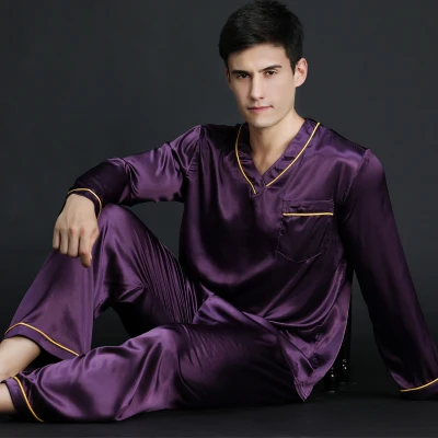purple Новинка года, весенне-осенняя мужская шелковая атласная пижама, мужской пижамный комплект с длинными рукавами, Мужская сексуальная одежда для сна, домашняя одежда для отдыха, большие размеры - Цвет: purple