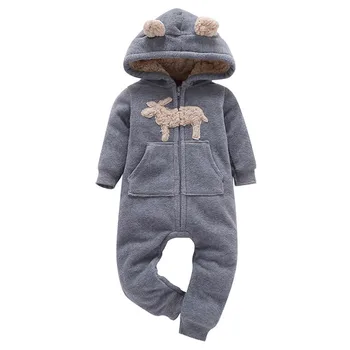 

Infant Baby Boys Girls Thicker Print Hooded Romper Jumpsuit Outfit Kid Clothes Sheep Pattern Long Sleeve Baby Rompers for Winter