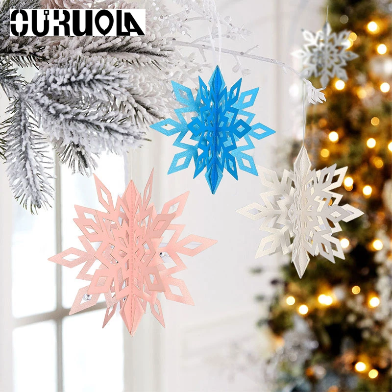 6Pcs/Set 3D Paper White Blue Snowflake Christmas Tree Flowers Noel Tree Star Christmas Garland Holiday Festival Frozen Themed 6Pcs/Set 3D Paper White Blue Snowflake Christmas Tree Flowers Noel Tree Star Christmas Garland Holiday Festival Frozen Themed