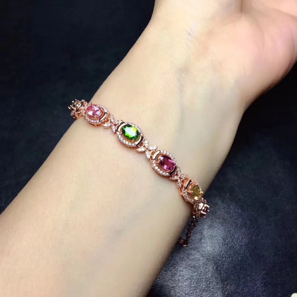 Bracelet en tourmaline multicolore naturelle Bracelet en pierres précieuses naturelles bracelet en