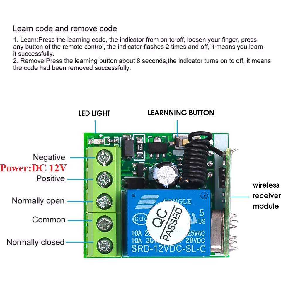 Kebidu DC12V 10A реле 1 CH Беспроводной RF пульт дистанционного управления Передатчик с приемником модуль 433 МГц светодиодный пульт дистанционного управления