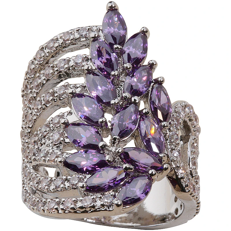 

Eye-catching Purple Zircon 925 Sterling Silver Flower Ring For Women Size 6 / 7 / 8 / 9 10 / 11 K0284