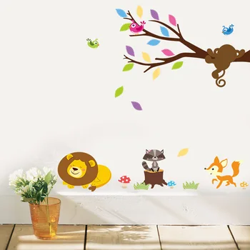 

Lovely Forest Animal Cartoon Tree Branch Wall Stickers PVC Removable Children Room Nursery DIY Art Decor Decal