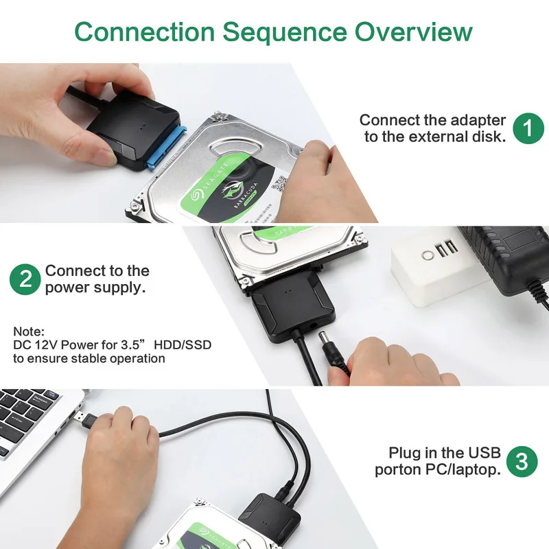 SATA USB3.0 Adapter Cable Converter 22 pin USB 3.0 to SATA Cable with EU US UK adapter For 2.5 inch 3.5 inch HDD SSD Hard Disk hdd casing 3.0