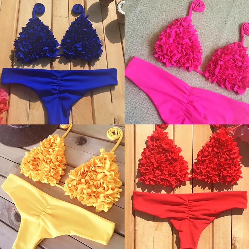 

Swimwear Swimsuit Female Separate Bikini 2019 Womens Swim Wear Monokini With Push Up Fruit Applique Tong Plain Print