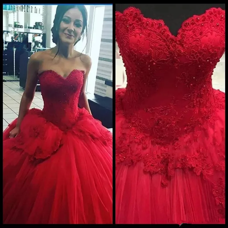 Красные платья Quinceanera 2020 милое кружевное платье для бала маскарада вечерние 16 15