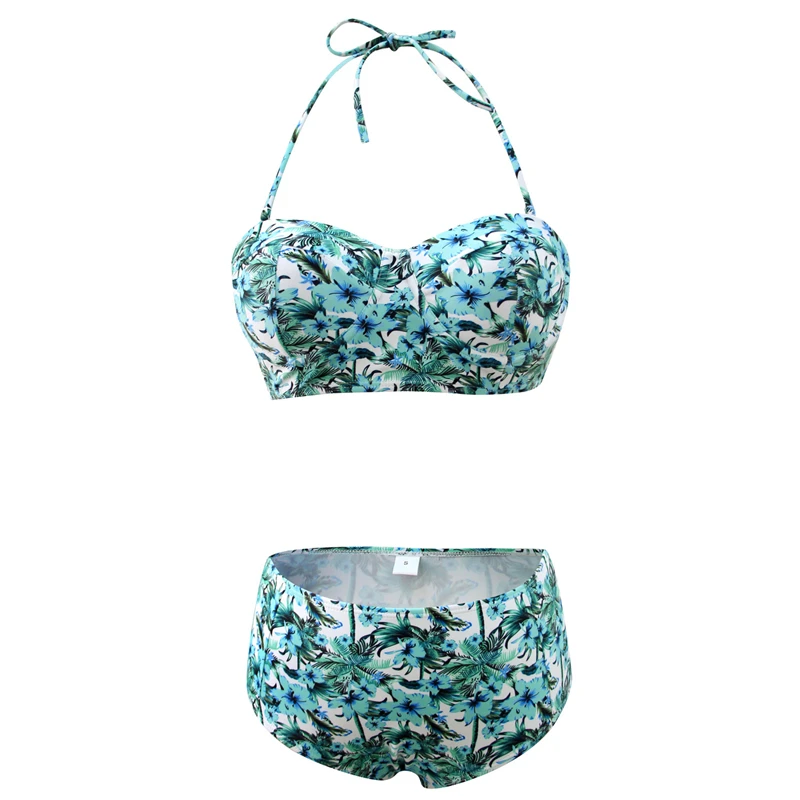 52 Watercolor Print Bikini 2019 Strap Backless Bandeau Swimsuit Push Up Soild Bustier Front Knotted Plunge Bikini Set Bather Suit Tankini 