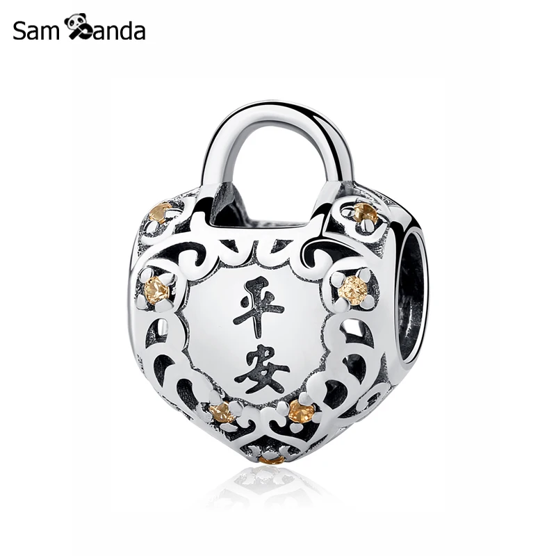 

Charms 925 Sterling Silver Original Fit Pandora Bracelet Beads Chinese Best Wishes Longevity Heart Lock Charm Diy Women Jewelry