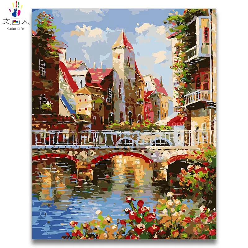 Европейский Город Строительство картины живопись по номерам пейзаж картина по номерам с краской цвета на холсте для hoom Декор - Цвет: 4022