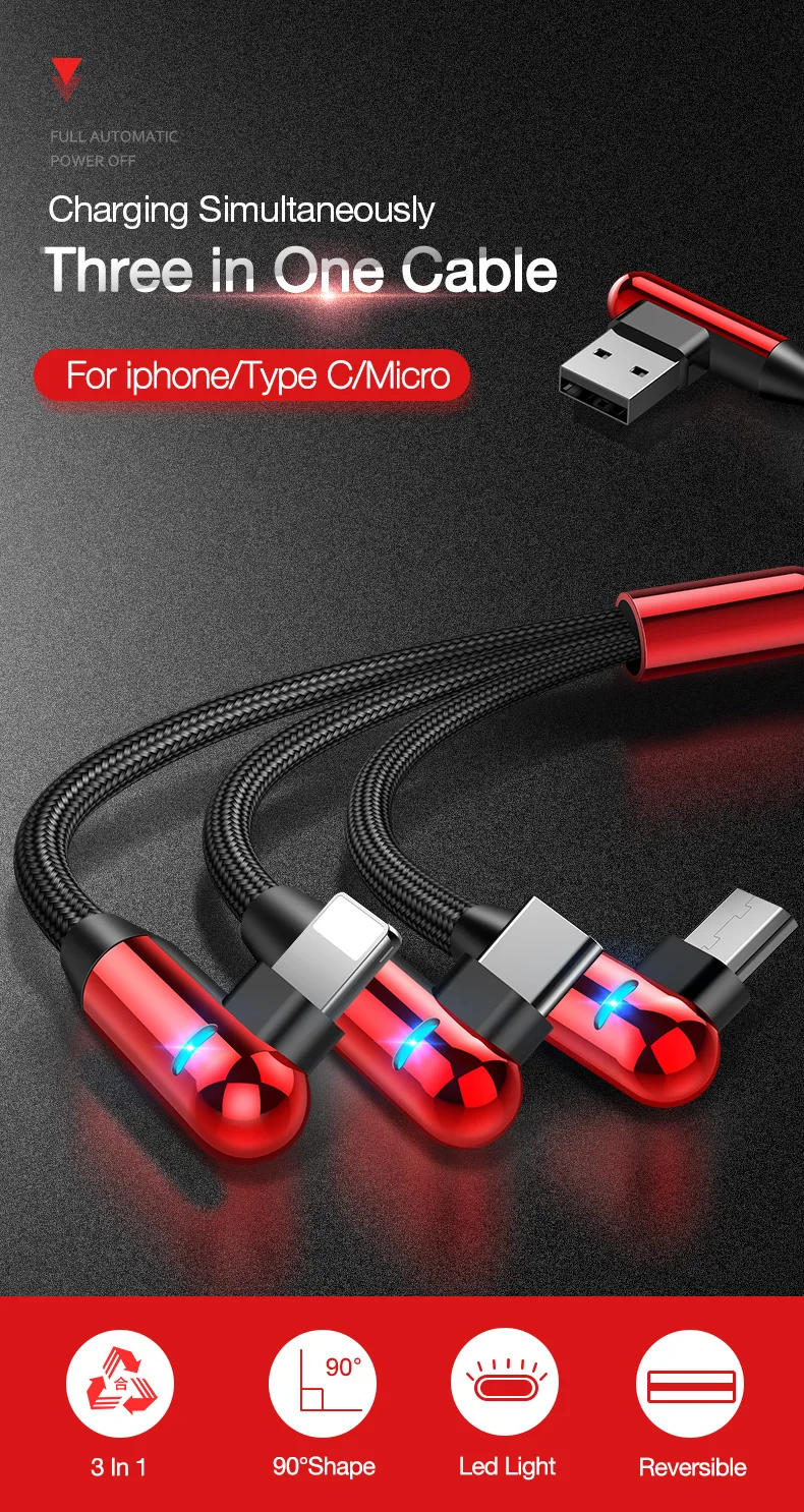 CAFELE 3 в 1 USB кабель Micro type C USB кабель для iPhone samsung huawei Xiaomi Синхронизация данных USB кабель для IOS 130 см светодиодный дисплей