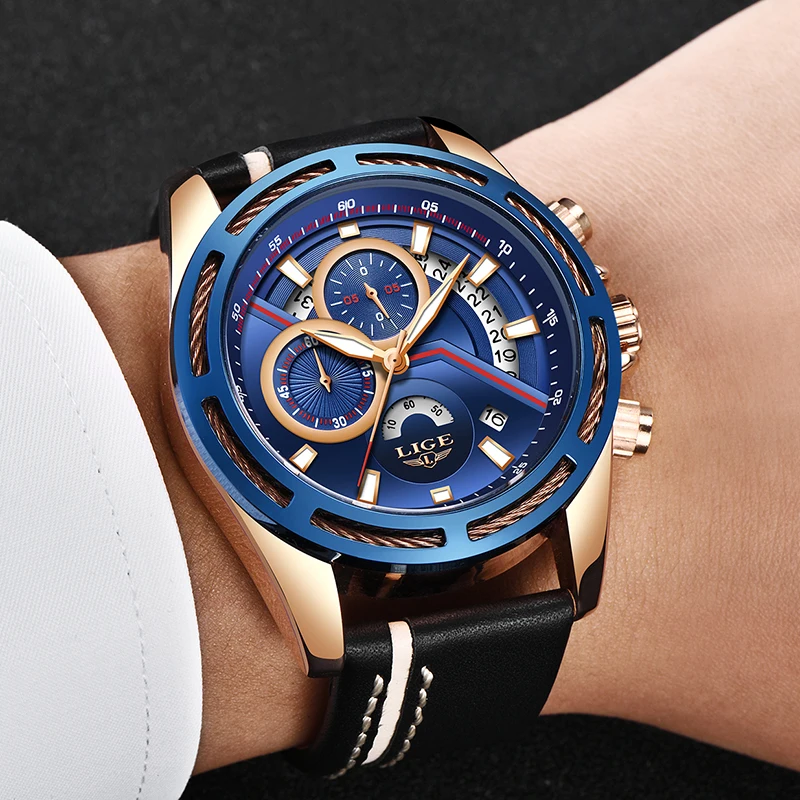 Часы Relojes Hombre 2018 LIGE мужские Топ бренд Роскошные Кварцевые Золотые часы