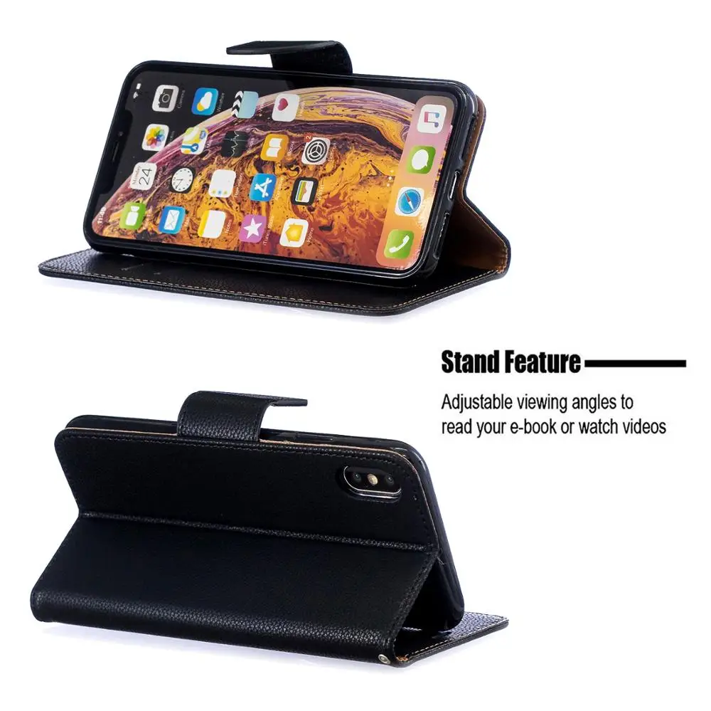 Wallet Phone Case for iPhone Xr X Xs Max 8 7 6 6s Plus PU Leather Folio Flip Cover Stand Magetic Closure with Card Holder