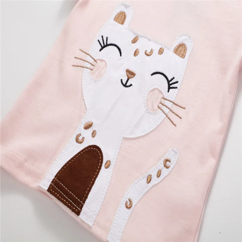 Детская футболка одежда для девочек с аппликацией хлопковые футболки с рисунком кота для девочек, топы, летние милые украшения для волос с животными, топы
