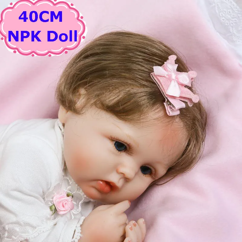 NPK Doll New Lovely 40cm Reborn Baby Doll Handmade Silicone Soft Body Menina font b Toys
