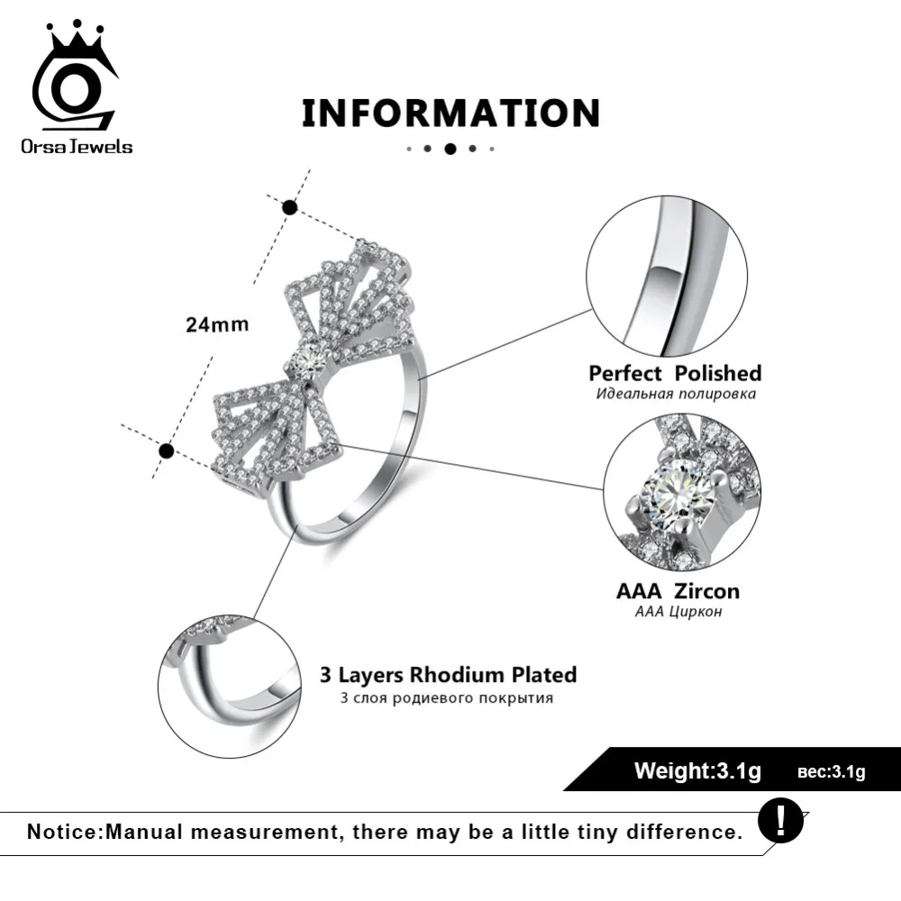 ORSA JEWELS Ring For Women Bowknot Big 24 MM Width Rings Romantic Style Engagement Party Original Silver Color Jewelry OR168