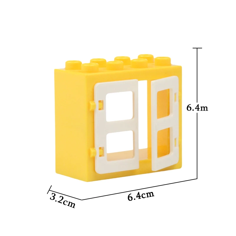 Дом большие частицы строительные блоки Аксессуары Совместимые Duplos набор кирпичи карнизы окна двери крыши игрушечные плитки для детей подарок - Цвет: YELLOW Window