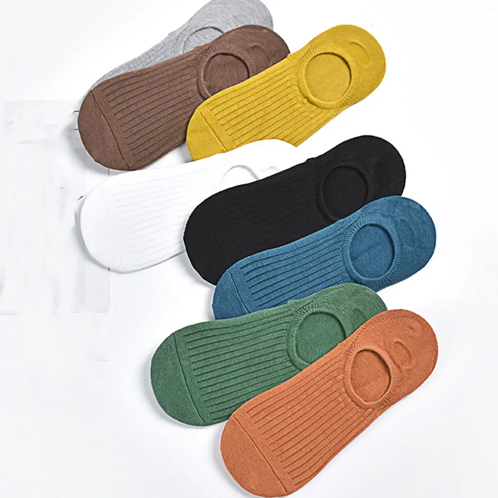

5 Pairs/Set Men Women Low Cut Socks Cotton Pinstripe Nonslip Slip-resistant Boat Invisible Socks