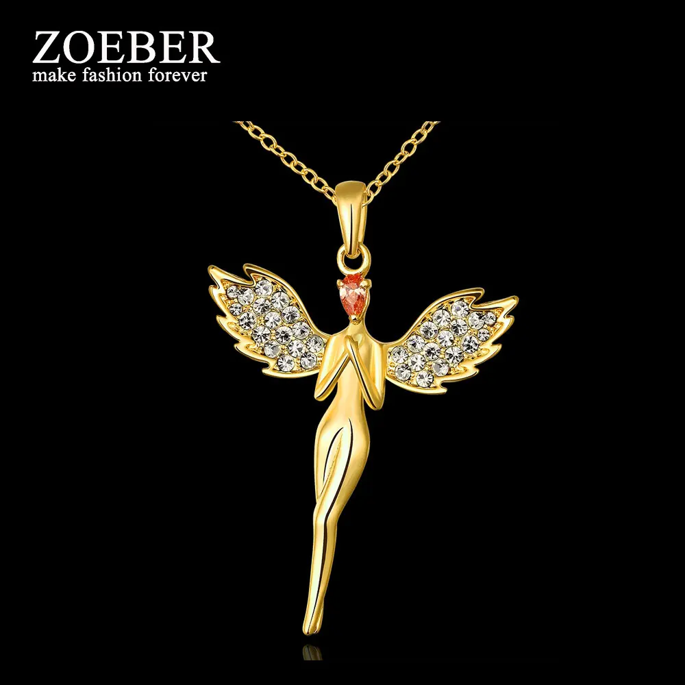 Zoeber Cute Angel pendants necklaces gold Angel Wing Feather Fairy