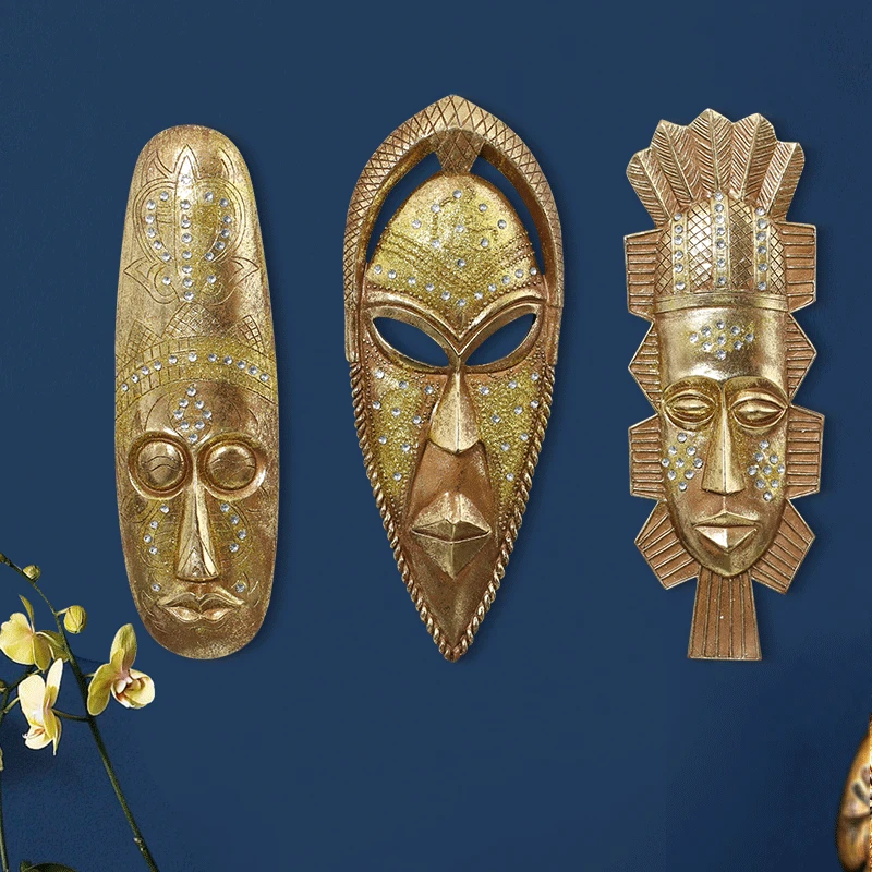 

Egyptian Retro Resin Decorative Mask Wall Hanging African Face Plates Creative Decoration 3D Luxury Gold Ornament Irregular Mask