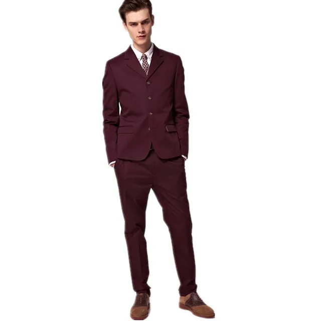 Men slim fit suits with pants burgundy suit custom made