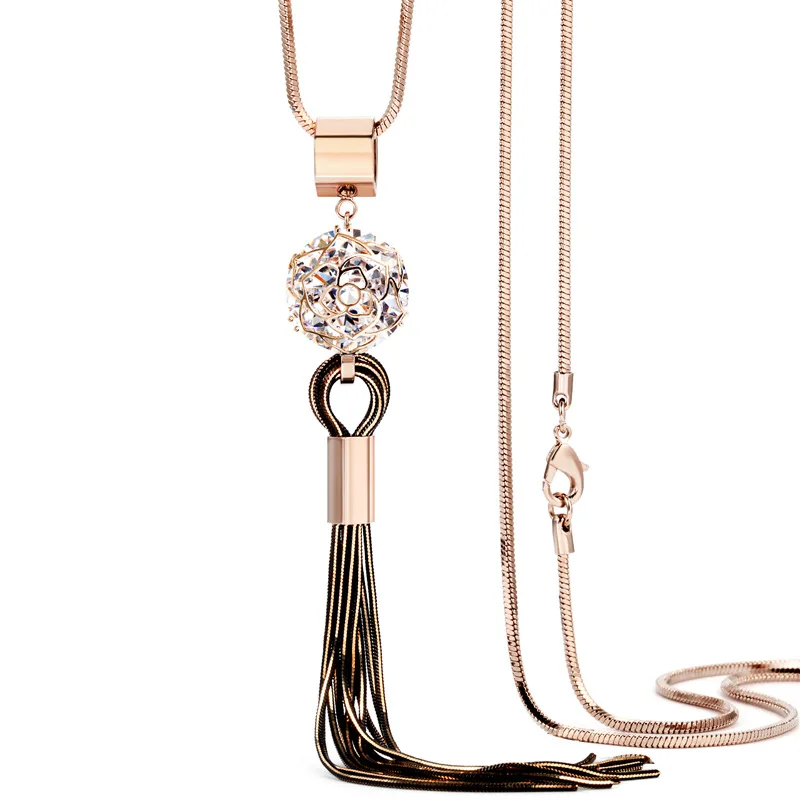 

2018 New Arrival Women Long Pendant Necklaces Long Tassel Zircon Sweater Chain Necklace