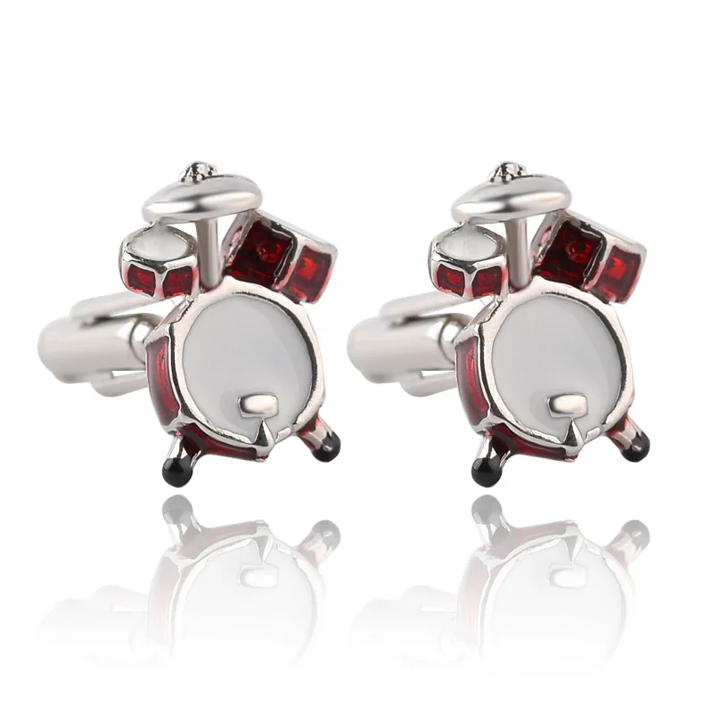 

1 pair New Fashion Men Cuff Links Red White Musical Band Drum Cufflink French Shirt Party Wedding Silver Cufflinks