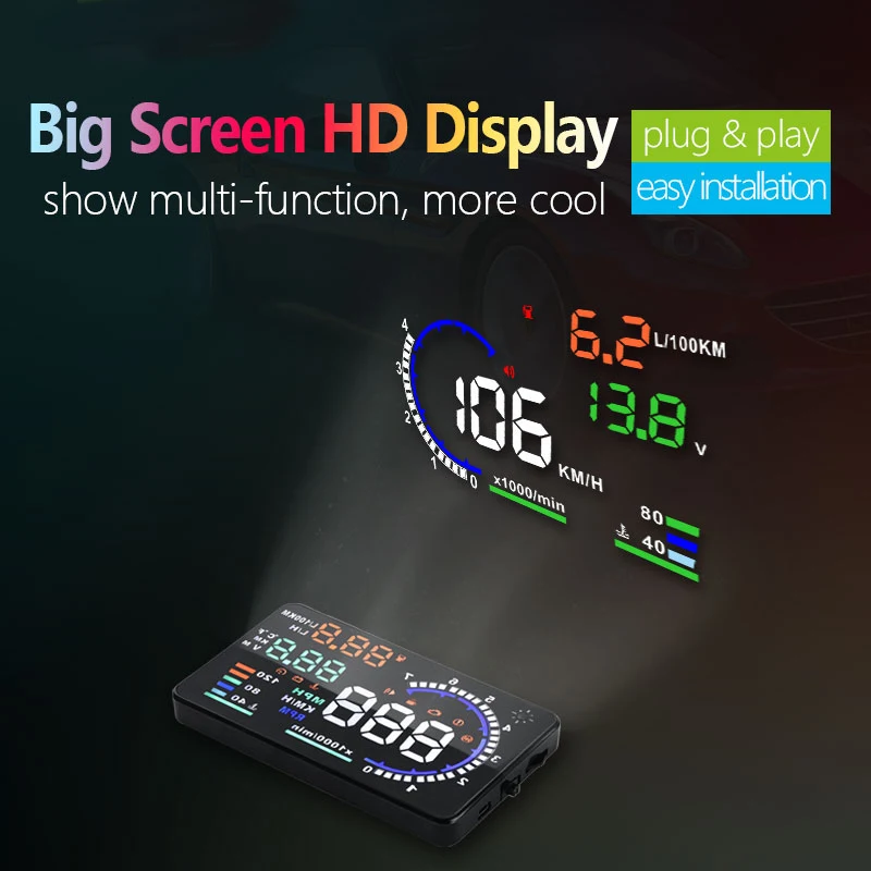 Автомобильный проектор на лобовое стекло YASOKRO A8 HUD топлива OBD II и спидометры EOBD