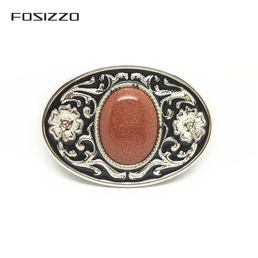 

FOSIZZO Smooth Buckle Inlaid Gemstone Belt Buckle Unisex Alloy Buckle