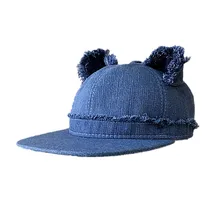 

MM 2018 New Cowboy Baseball Cap Cat Ear Hat Travel Sports & Leisure Summer Female lovely Cap Denim Ears hat For women