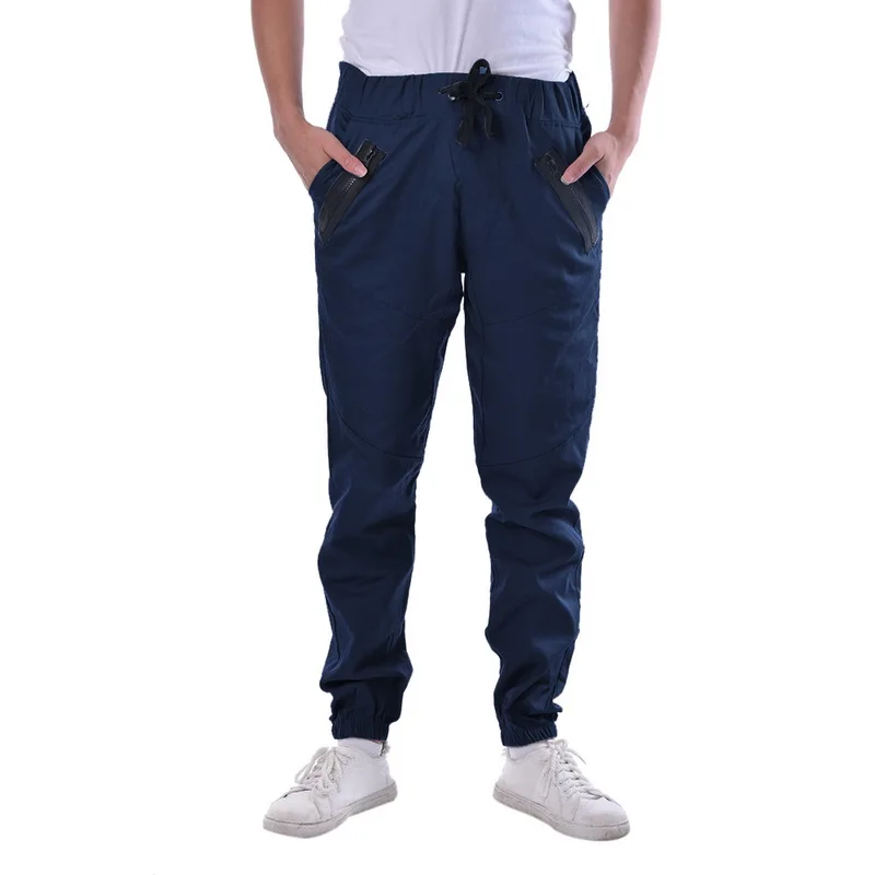 Мужские штаны для бега Штаны для бега на шнуровке однотонные с несколькими карманами, Штаны тонкий Фитнес впитывает пот и Штаны для мальчиков брюки, большой размер - Цвет: Navy blue