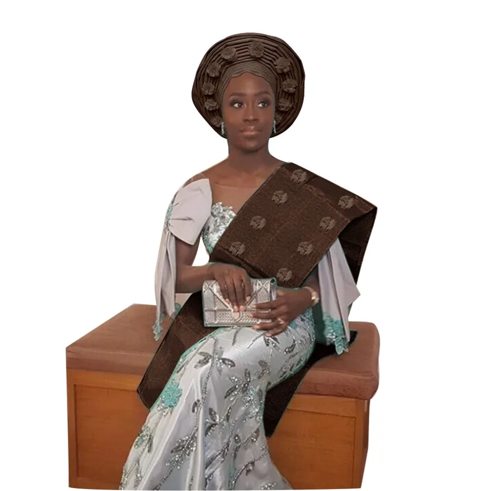 Бесплатная доставка aso oke gele Африканский цветок женский головной убор с
