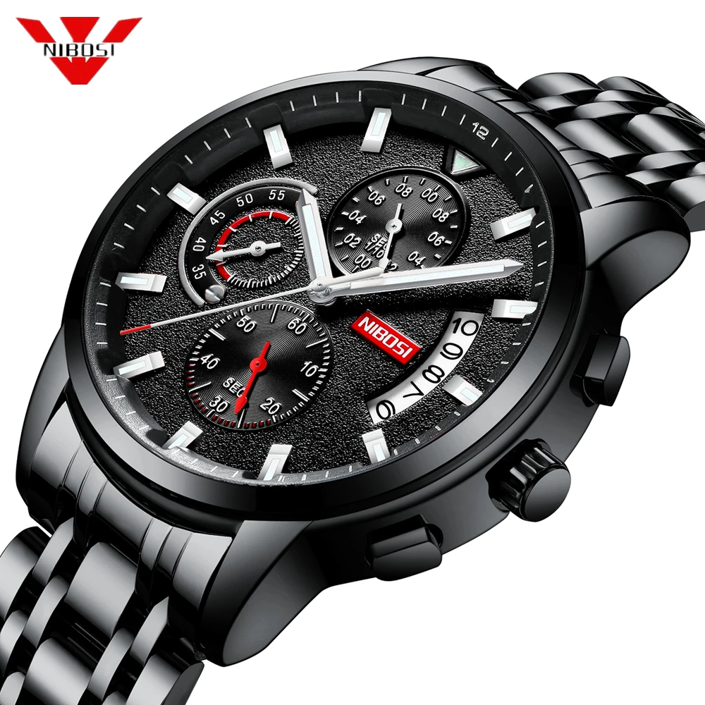 

NIBOSI Fashion Mens Watches Male Business Chronograph Quartz Clock Stainless Steel Waterproof Big Watch Men Relogio Masculino