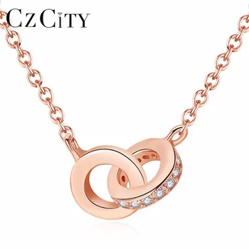 

CZCITY Zircon Double Circle 925 Sterling Silver Fashion Necklaces & Pendants For Women Silver Pendant Jewelry Party Gift