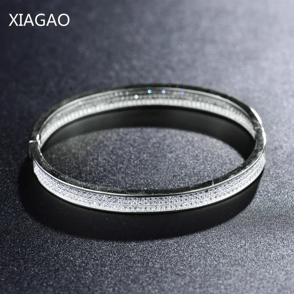 

XIAGAO Pulseiras 2 Colors Simple Round Bracelets & Bangles for Women Men Mirco Pave Cubic Zirconia Copper Bangle Bijouterie Man